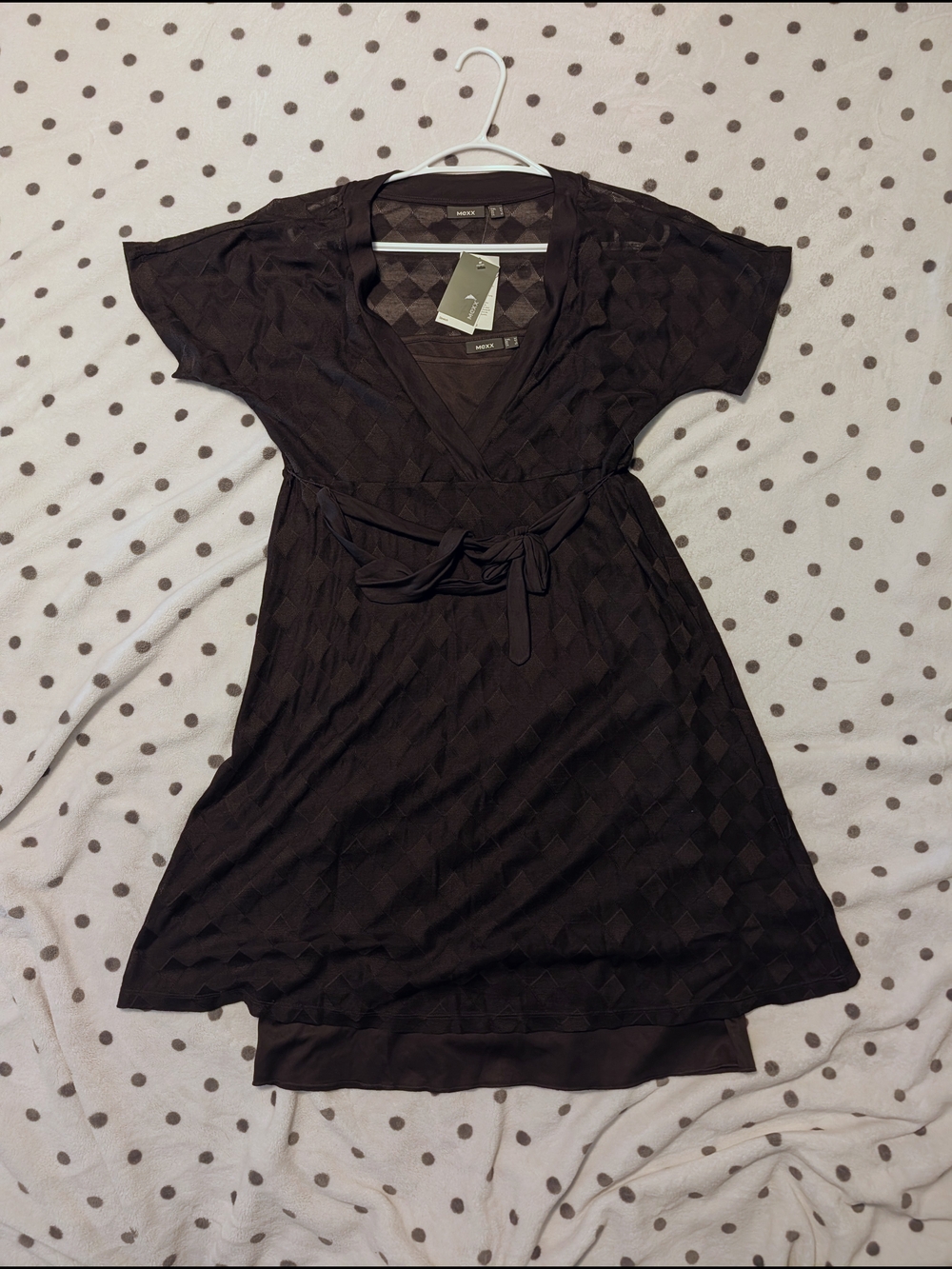 Mexx Brown V-Neck Midi Dress with Tie Waist